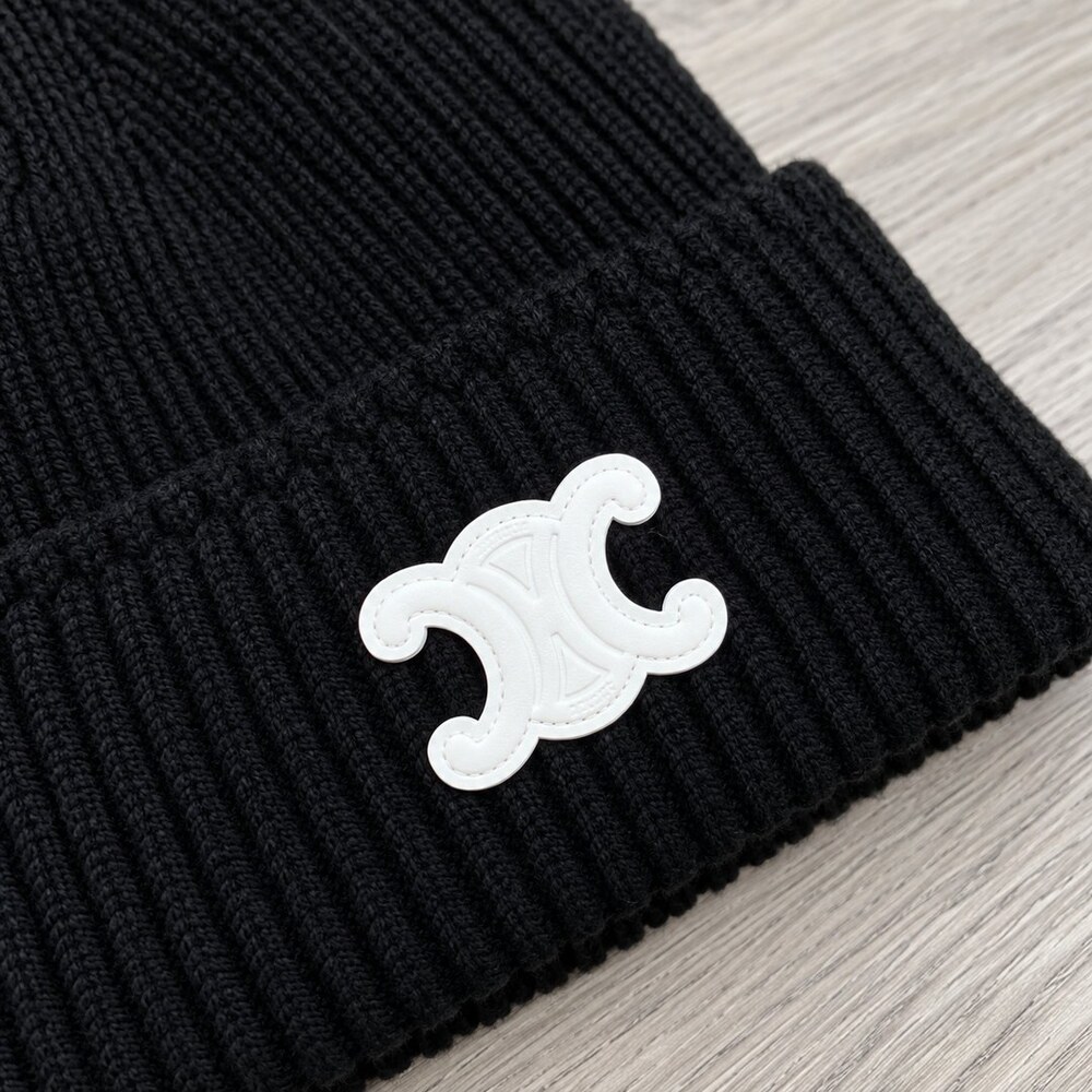 CELINE Triomphe Black Ribbed Knit Beanie - Picture 5 of 6